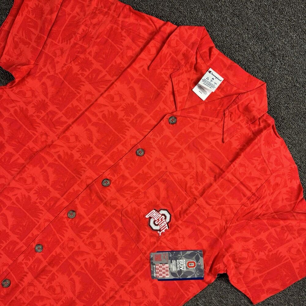 NWT Ohio State University Buckeyes Hawaiian Shirt Champion Mens Sz Med Authentic
